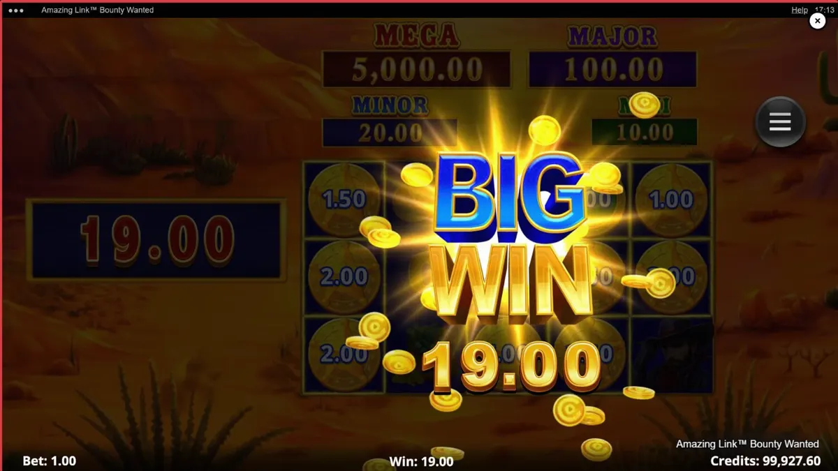 Amazing Link Bounty Wanted slot game interface sa isang sun-scorched desert setting.